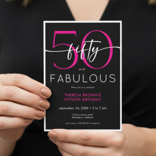 Invitación Cumpleaños moderno minimalista rosa cincuenta fabu