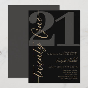 Invitación Cumpleaños moderno negro veintiuno 21