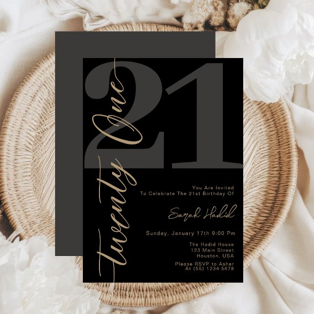 Invitación Cumpleaños moderno negro veintiuno 21 (Subido por el creador)
