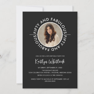 Invitación Cumpleaños moderno negro y blanco cincuenta y fabu