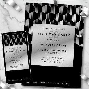 Invitación Cumpleaños moderno número 50 negro con lámina plat