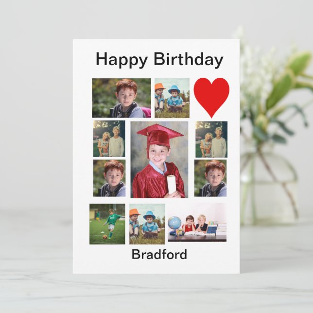 Invitación Cumpleaños moderno personalizado 11 Collage de fot (Anverso de pie)