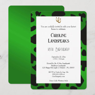 Invitación Cumpleaños Moderno Rodeo Estampa de Vaca Verde Esm