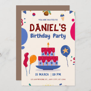 Invitación Cumpleaños moderno rojo y azul
