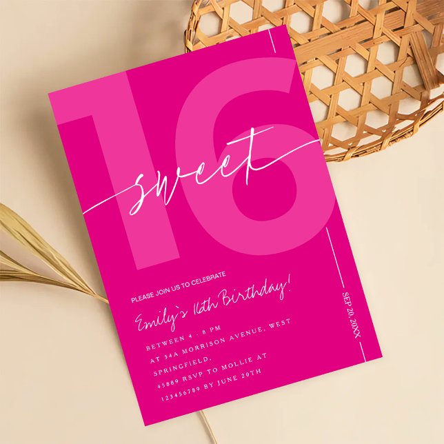 Invitación Cumpleaños moderno rosa dulces 16 (Subido por el creador)