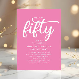 Invitación Cumpleaños moderno rosa Hello 50
