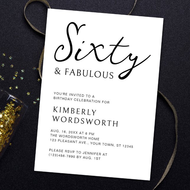 Invitación Cumpleaños moderno sesenta y fabuloso Script (Subido por el creador)