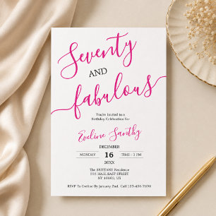Invitación Cumpleaños moderno setenta y fabuloso rosa 70