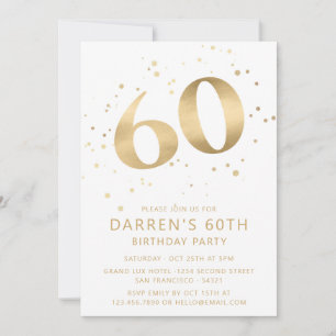 Invitación Cumpleaños Moderno Sexagésimo Sesenta Foto Dorado 