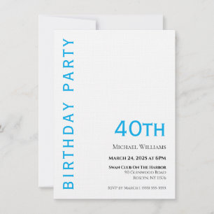 Invitación Cumpleaños Moderno Simple Blanco y Azul