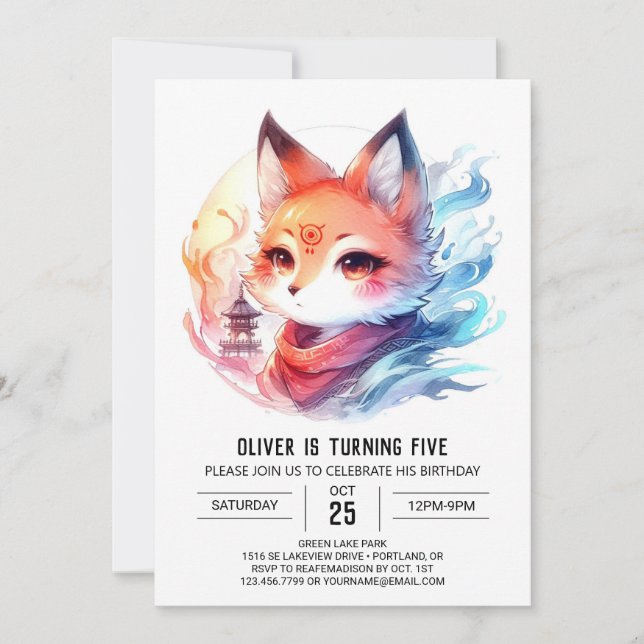 Invitación Cumpleaños moderno y alegre de Fox (Anverso)