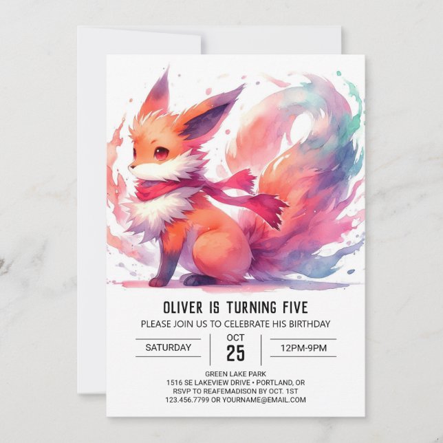 Invitación Cumpleaños moderno y alegre de Fox (Anverso)