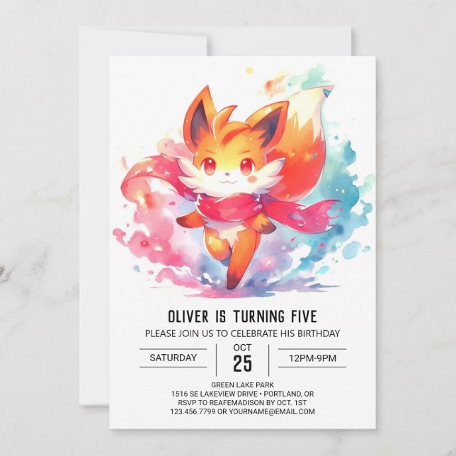 Invitación Cumpleaños moderno y alegre de Fox (Anverso)