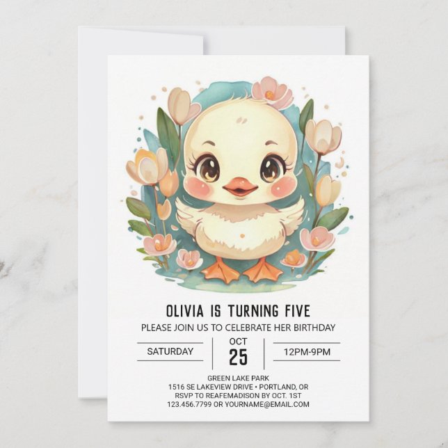 Invitación Cumpleaños moderno y duckling (Anverso)