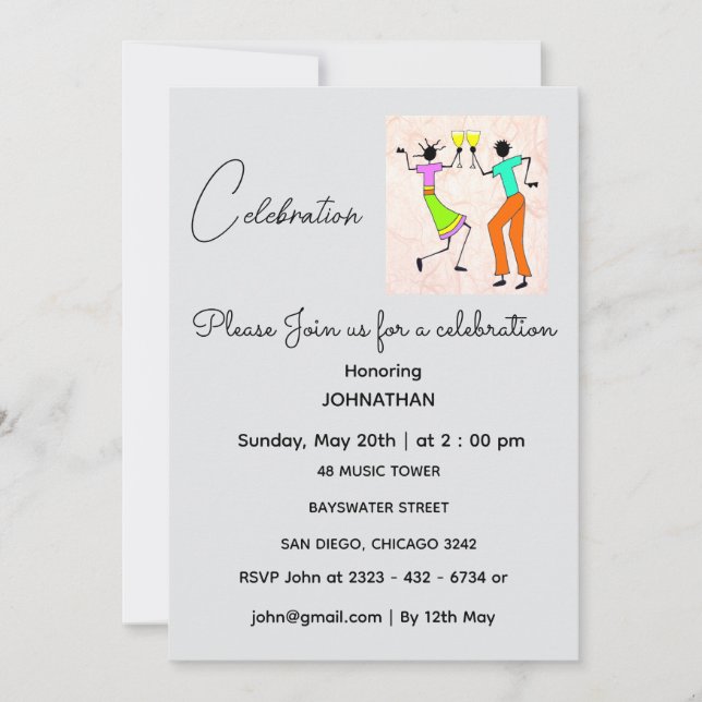 Invitación Cumpleaños moderno y elegante (Anverso)