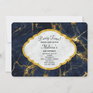 Invitación Cumpleaños moderno y elegante de mármol azul marin