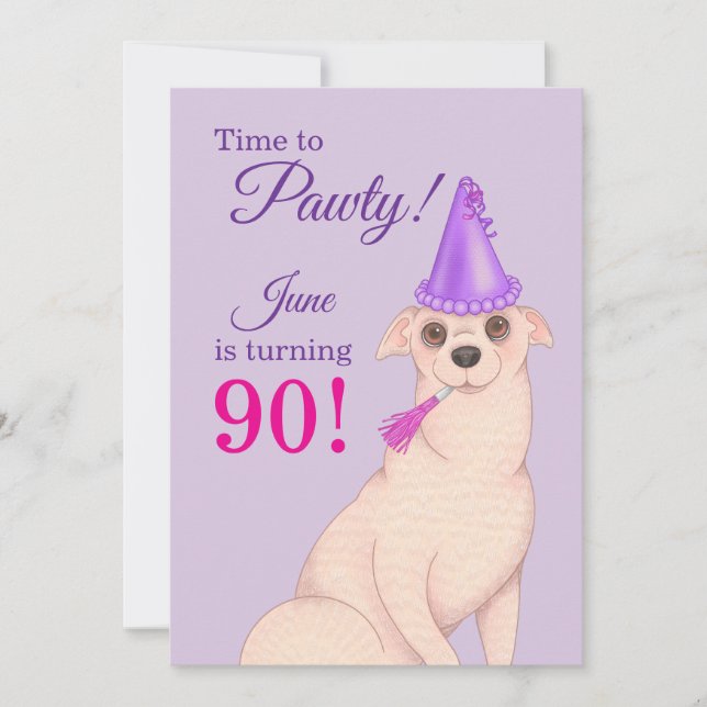 Invitación Cumpleaños Morado de Chihuahua Adorable (Anverso)