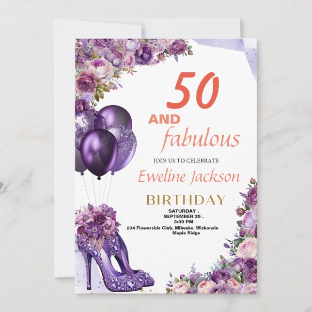 Invitación Cumpleaños Morado Kawaii Lindo (Anverso)