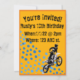 Invitación cumpleaños motocross azul y naranja