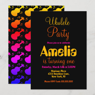 Invitación Cumpleaños Música de Guitarra Colorida Ukulele   