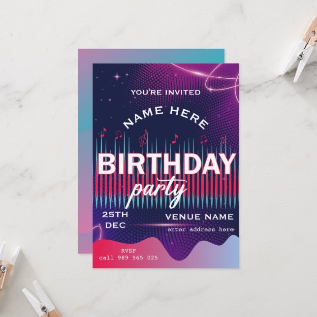 Invitación Cumpleaños musical personalizada (Anverso/Reverso In Situ)