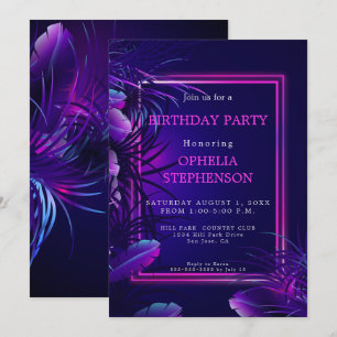 Invitación Cumpleaños   Nacimiento de neón tropical audaz