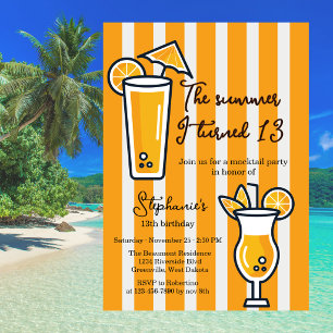 Invitación Cumpleaños Naranja El Verano Que Cumplí 13 Mocktai