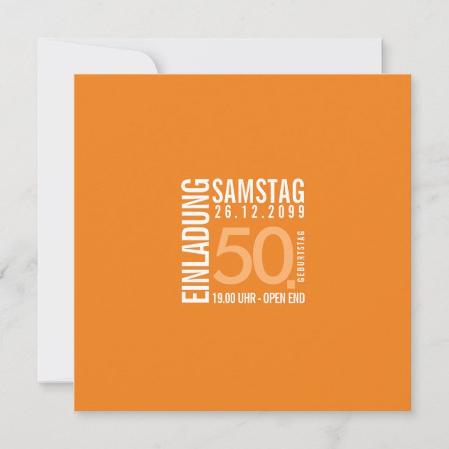Invitación cumpleaños naranja o colores propios () (Anverso)