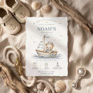 Invitación Cumpleaños Náutico de Oso de Peluche Costero