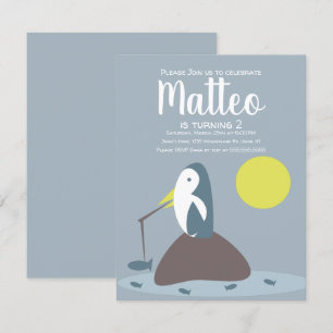 Invitación Cumpleaños Náutico de Pesca de Pingüino Moderno