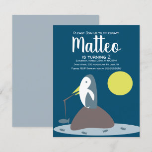 Invitación Cumpleaños Náutico de Pesca de Pingüino Moderno