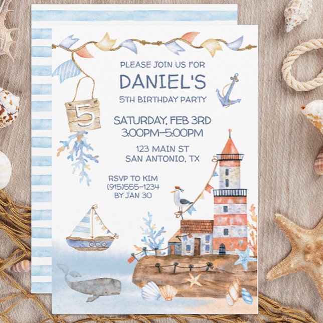 Invitación Cumpleaños Náutico del Faro (Nautical Kid's Birthday Party Invitation)