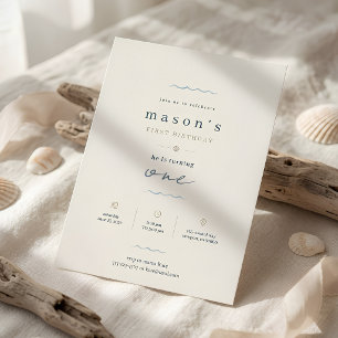 Invitación Cumpleaños Náutico Minimalista Costero para Niño d