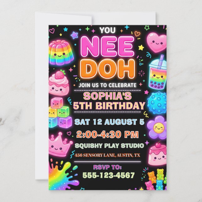 Invitación Cumpleaños Nee Doh Squishy Sensorial (Anverso)