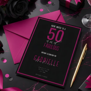 Invitación Cumpleaños Negro Blanco Elegante 50 y Fabuloso