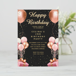 Invitación cumpleaños negro brillante y dorado