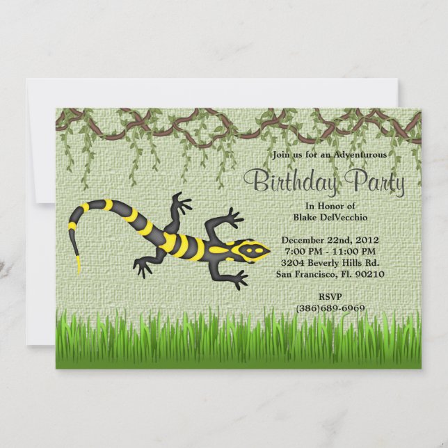 Invitación Cumpleaños negro dulce LINDO de la selva de las (Anverso)