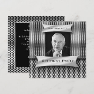 Invitación Cumpleaños Negro Metal Plateado Vintage 60 de Homb