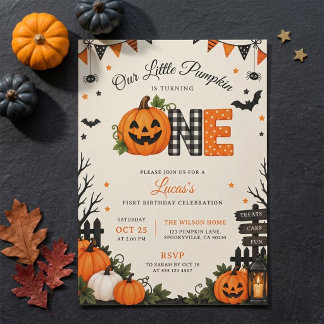 Invitación Cumpleaños negro naranja espeluznante de Halloween