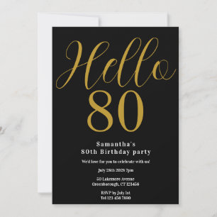 Invitación Cumpleaños Negro Oro Chic 80 Aniversario