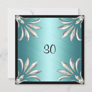 Invitación Cumpleaños Negro Teal con Floral Platea