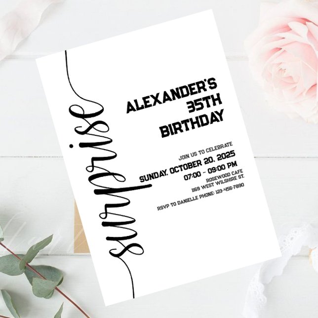 Invitación cumpleaños negro y blanco minimalista (Subido por el creador)
