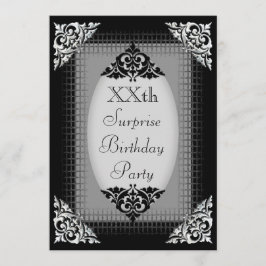 Invitación Cumpleaños negro y de plata elegante de la