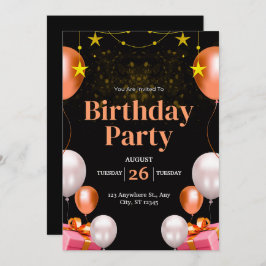 Invitación Cumpleaños Negro Y Oro Moderno