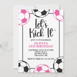 Invitación Cumpleaños negro y rosado del fútbol
