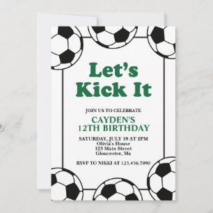 Invitación Cumpleaños negro y verde de fútbol