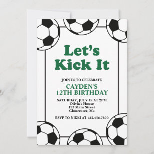 Invitación Cumpleaños negro y verde del fútbol