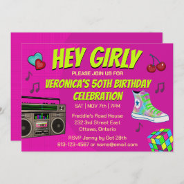 Invitación Cumpleaños neón de Retro 80