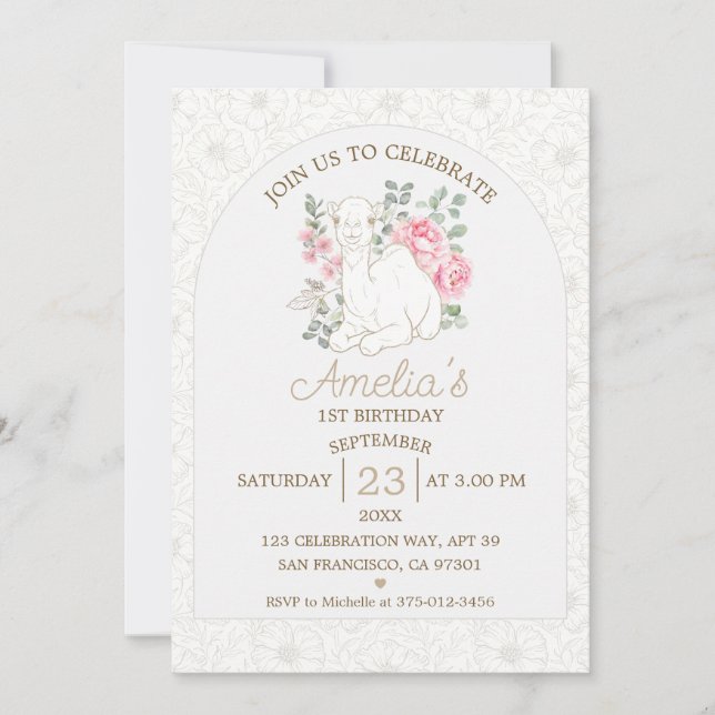 Invitación Cumpleaños neutral del desierto del camello bebé 1 (Anverso)