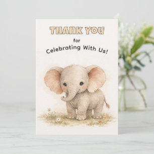 Invitación Cumpleaños Neutral Elefante Safari Acuarela Adorab